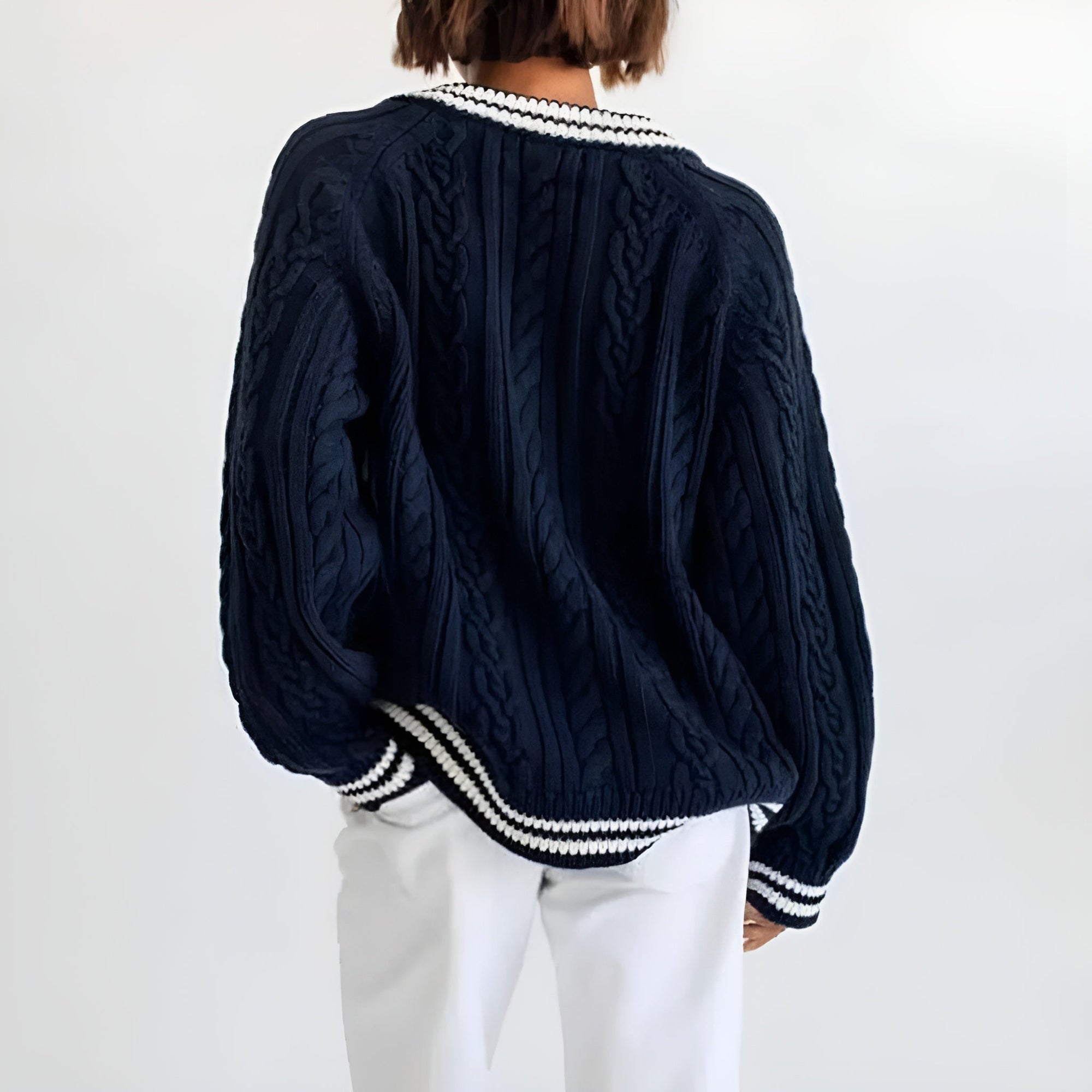 Pull en Maille Cable Femme Style Sportif en Mélange de Coton 3