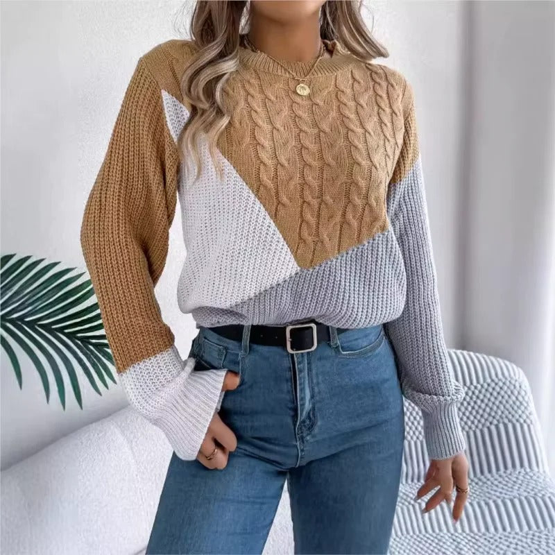 Pull en Tricot Femme Style Color Block 3