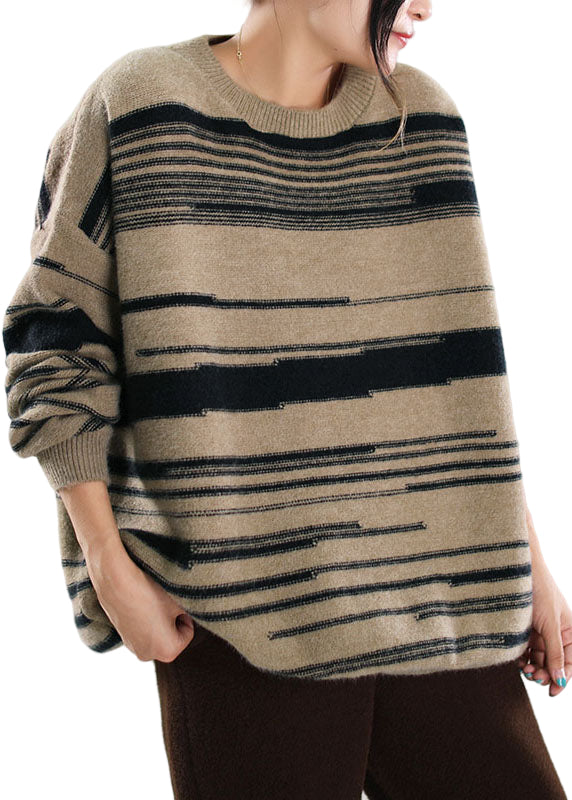 Pull en Tricot Kaki Rayé pour Femmes 0