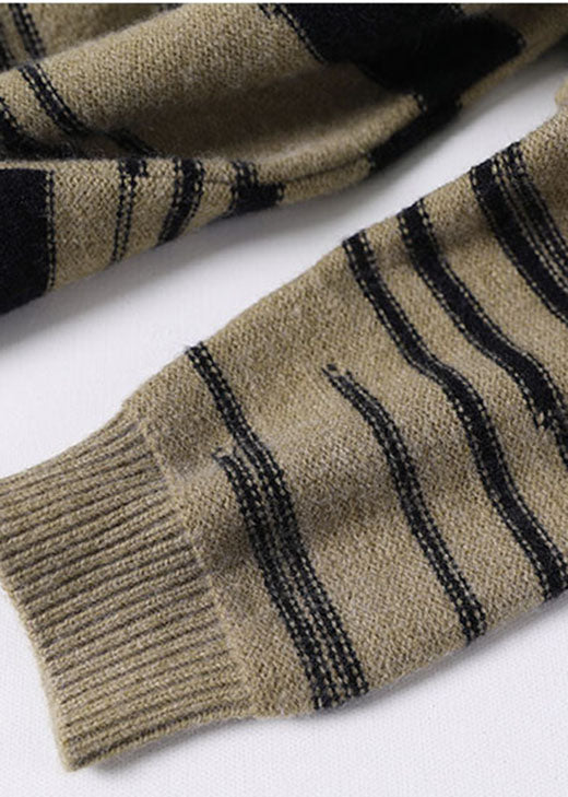 Pull en Tricot Kaki Rayé pour Femmes 4