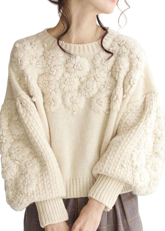 Pull en Tricot pour Femmes Beige Épais et Chaud 0
