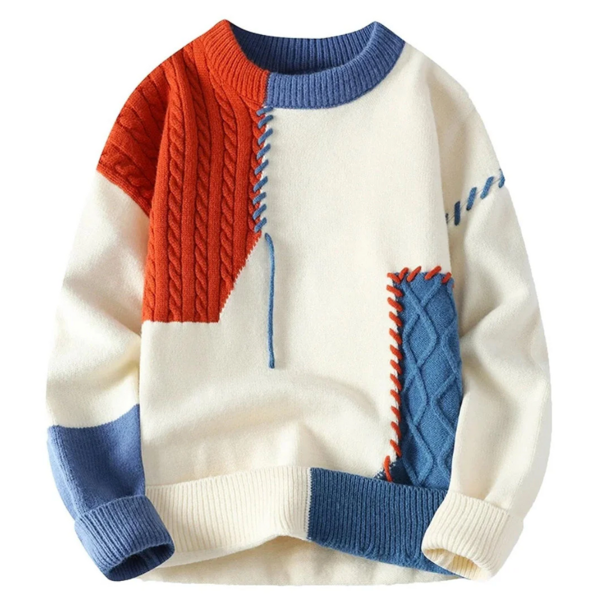 Pull pour homme en tricot patchwork moderne 0