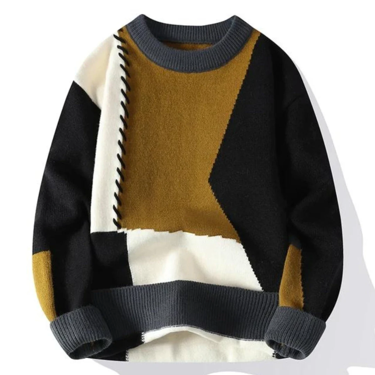 Pull pour homme en tricot patchwork moderne 3