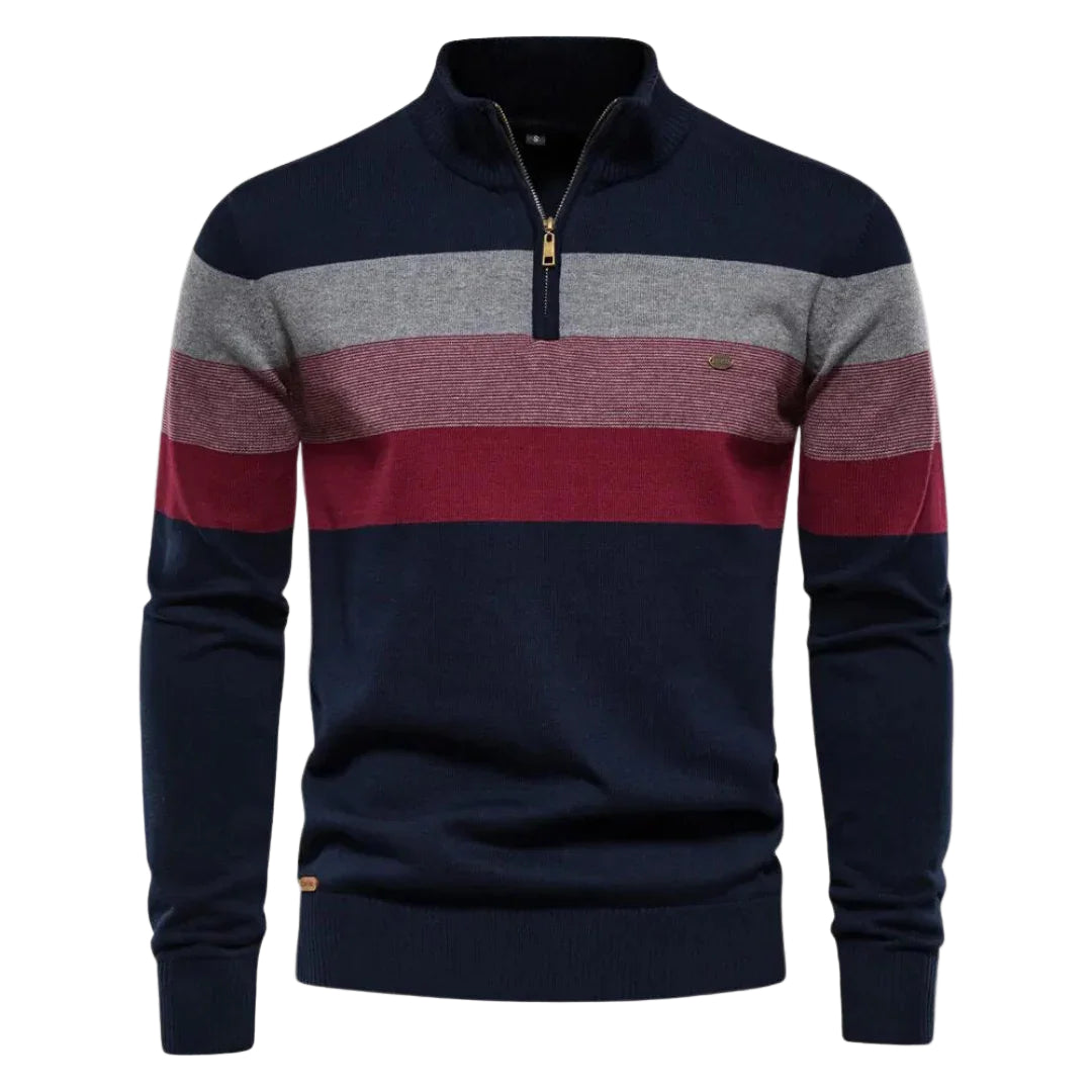 Pull pour hommes à quart de zip et design rayé 0