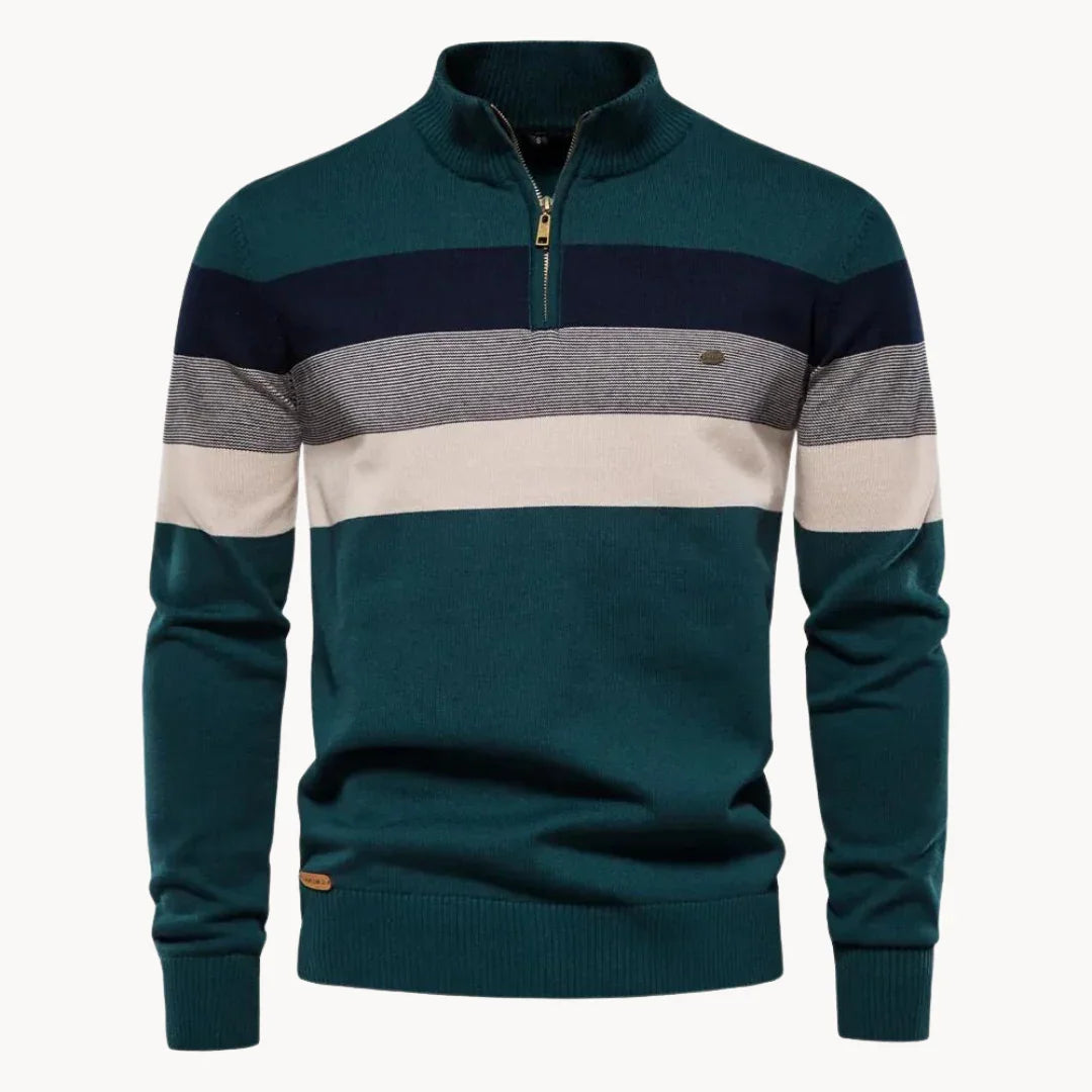 Pull pour hommes à quart de zip et design rayé 1