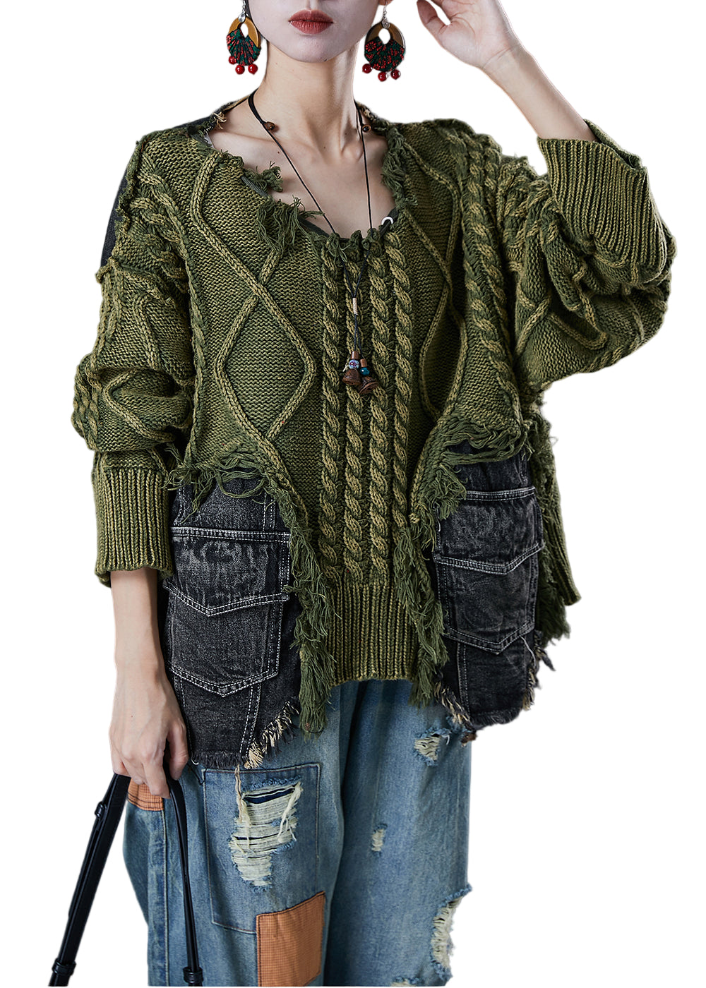 Pulls Femme en Tricot Patchwork Asymétrique 0