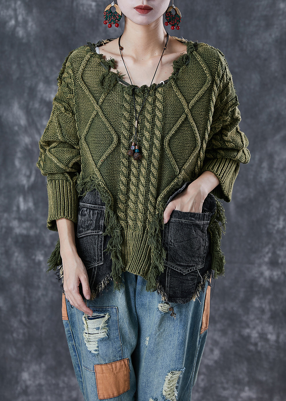 Pulls Femme en Tricot Patchwork Asymétrique 1