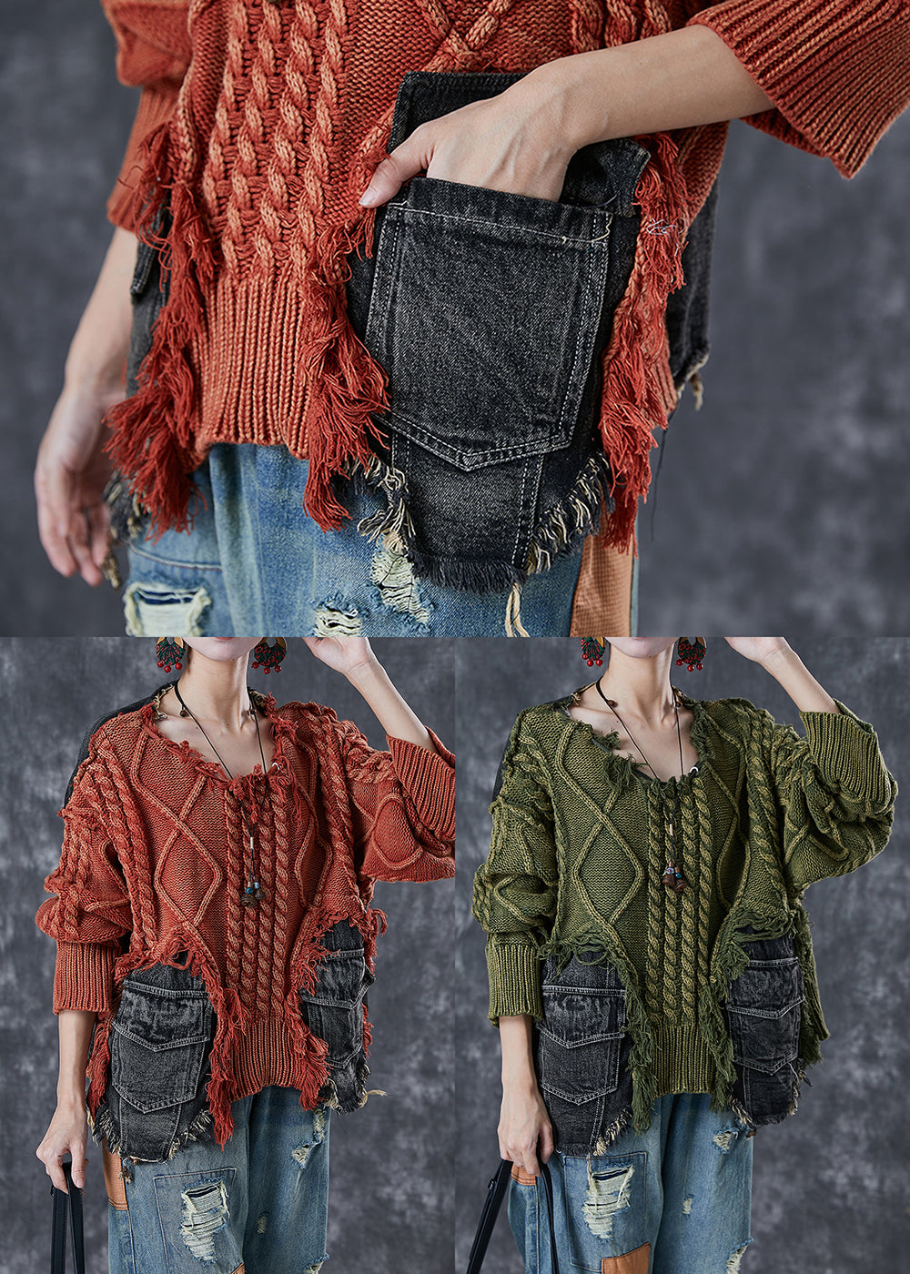 Pulls Femme en Tricot Patchwork Asymétrique 4