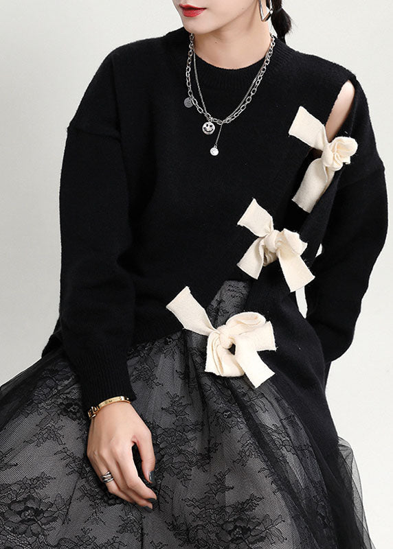 Pulls d'automne à col rond asymétrique pour femmes 1