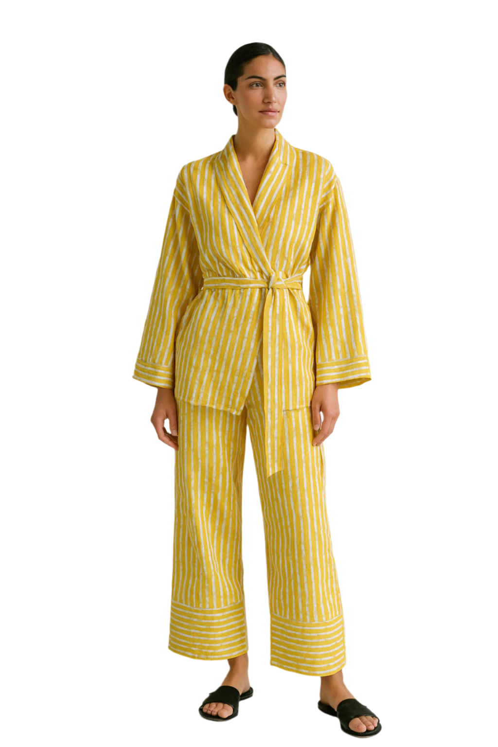 Pyjama Femme Décontracté Tissu Léger Blouse à Nouer et Pantalon Fluide 0