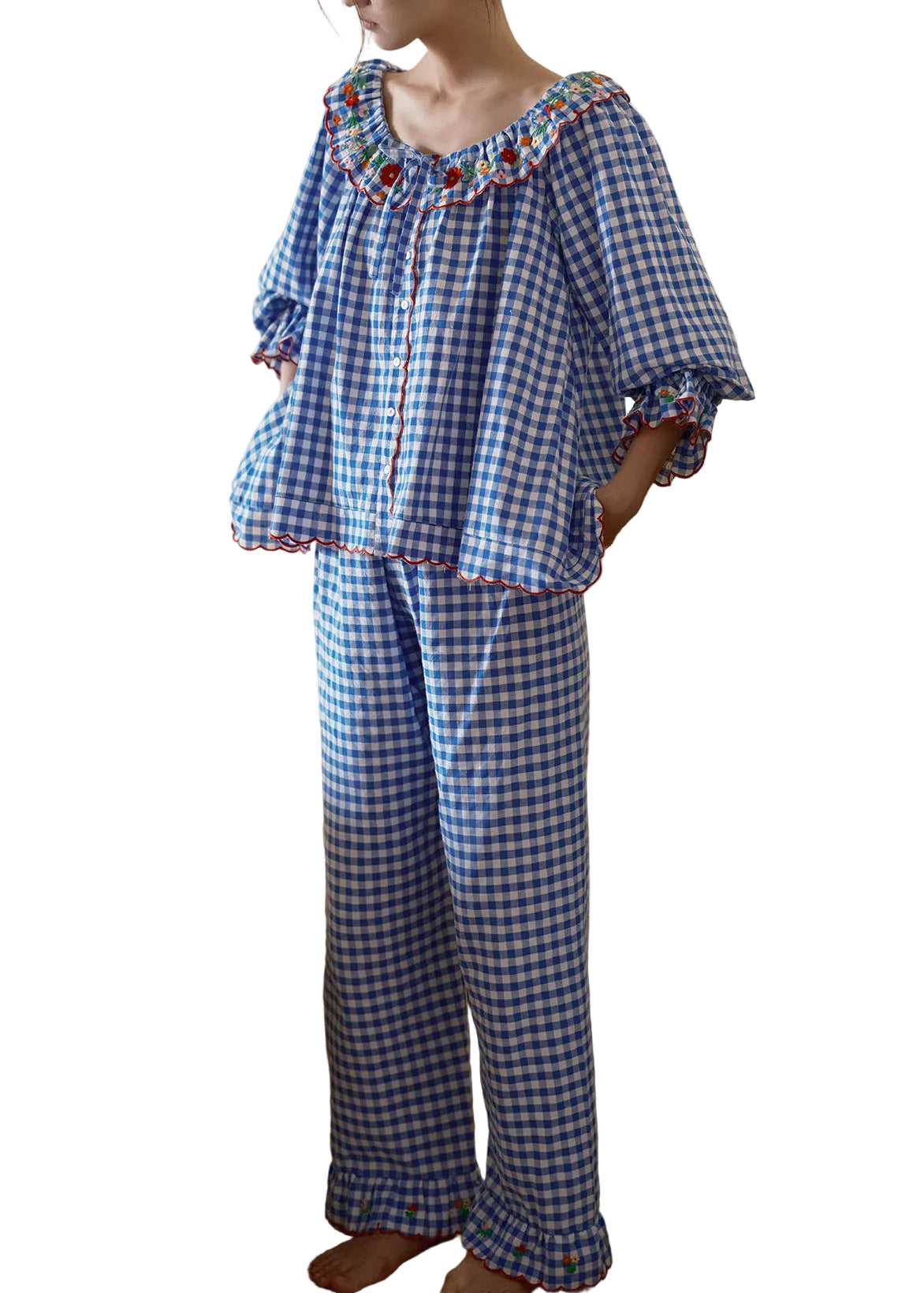 Pyjama Femme Hiver Vintage À Carreaux Manches Longues 1