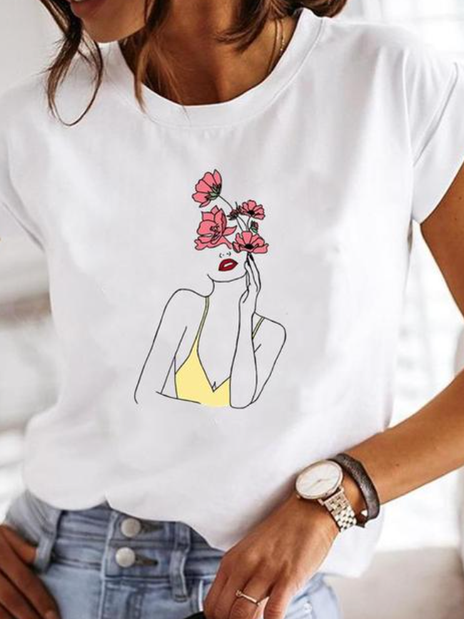 Variant image for T-shirt Femme Imprimé Moderne Coton Doux-46