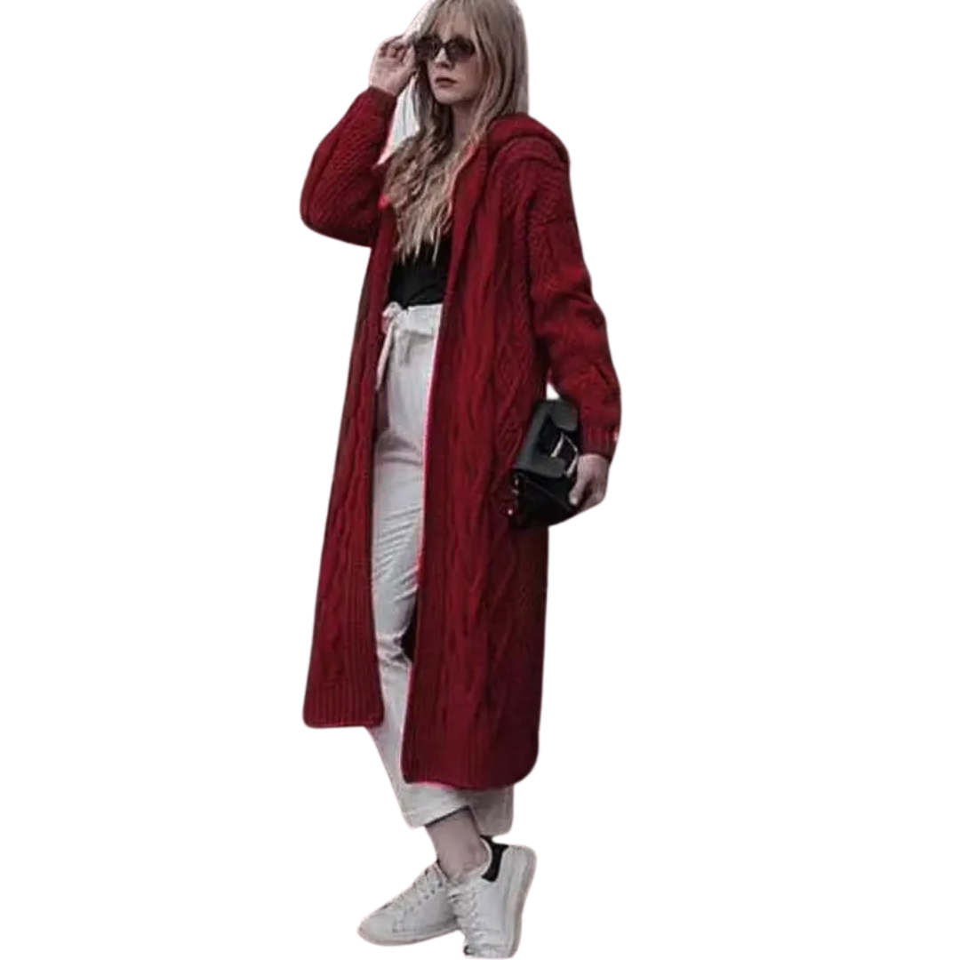 Cardigan à capuche en tricot torsadé pour femmes