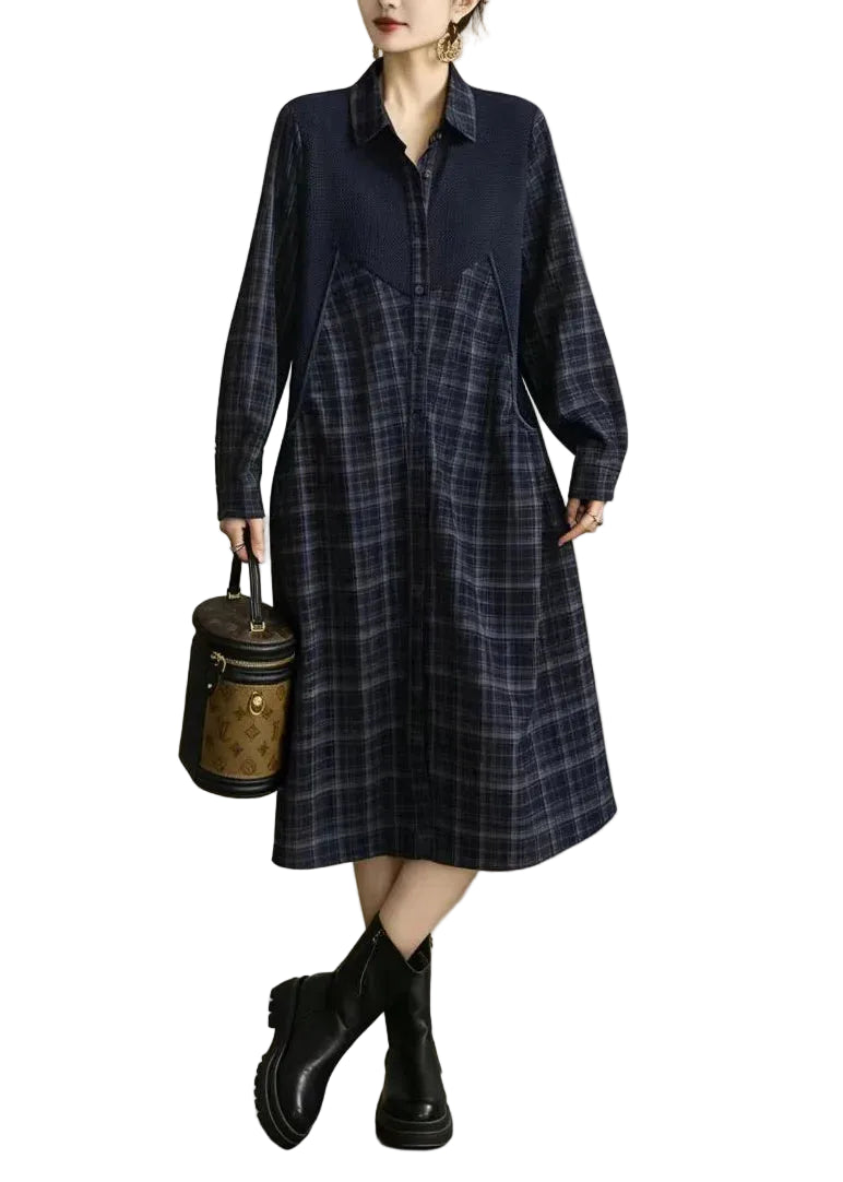 Robe-Chemise Femme Décontractée à Carreaux avec Col Rabattu 0