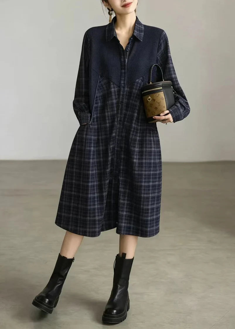 Robe-Chemise Femme Décontractée à Carreaux avec Col Rabattu 2