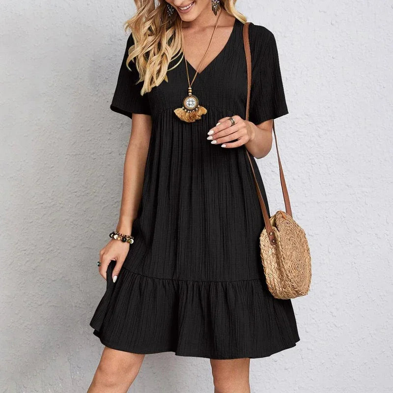 Robe Ample Plissée à Manches Courtes pour Femmes 4