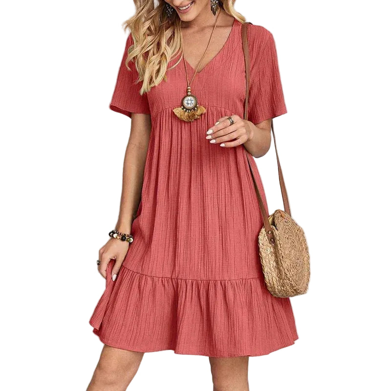 Robe Ample Plissée à Manches Courtes pour Femmes 5