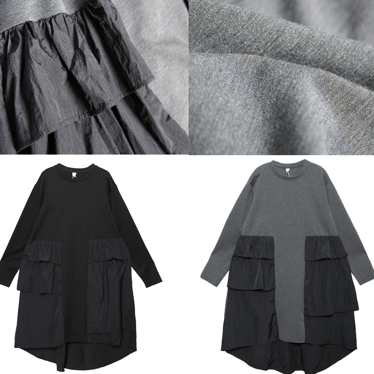 Robe Baggy Grise à Manches Longues pour Femmes 4