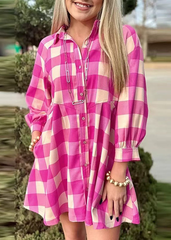 Robe Chemise Femme Décontractée à Carreaux Col Peter Pan 1