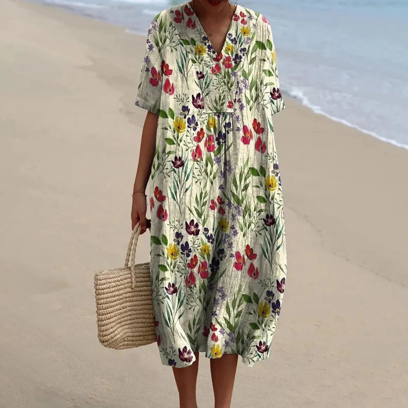 Robe Chemise Femme Grande Taille Imprimé Floral à Manches Courtes 11