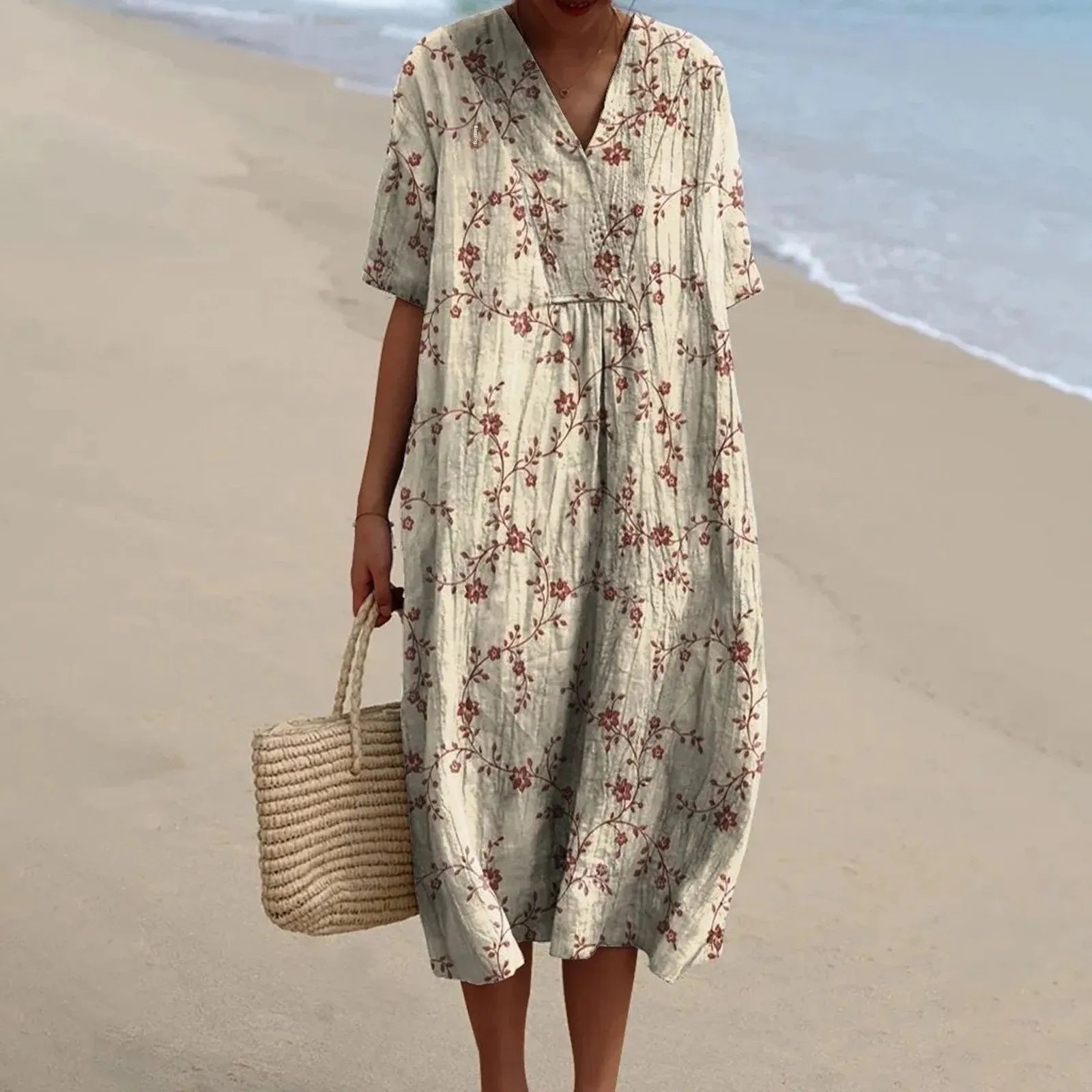 Robe Chemise Femme Grande Taille Imprimé Floral à Manches Courtes 12