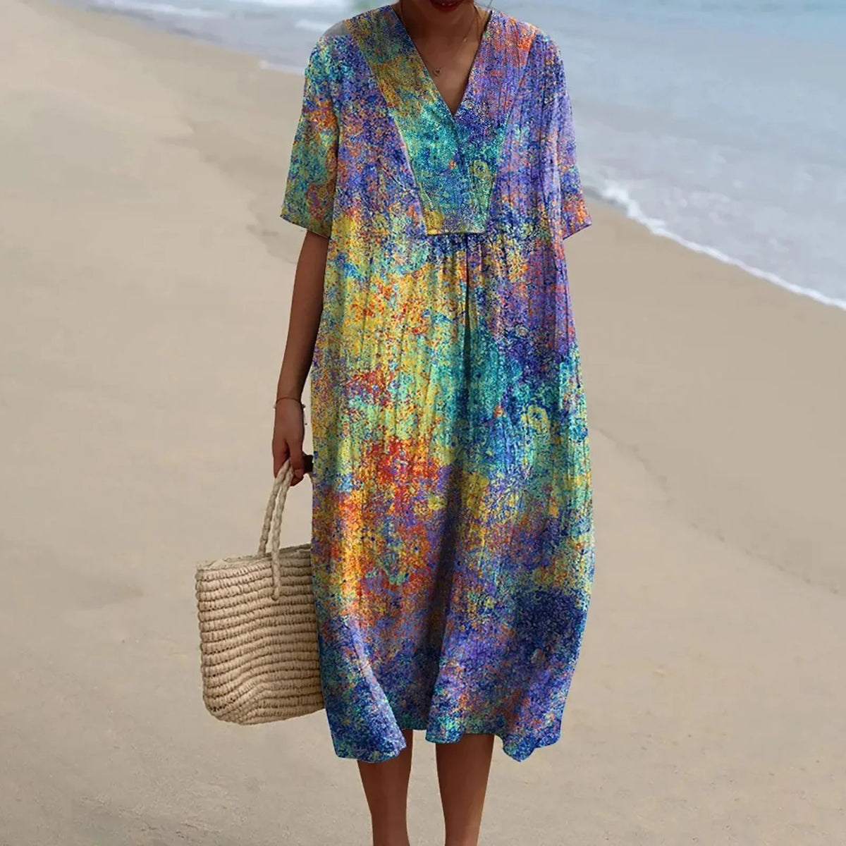 Robe Chemise Femme Grande Taille Imprimé Floral à Manches Courtes 13