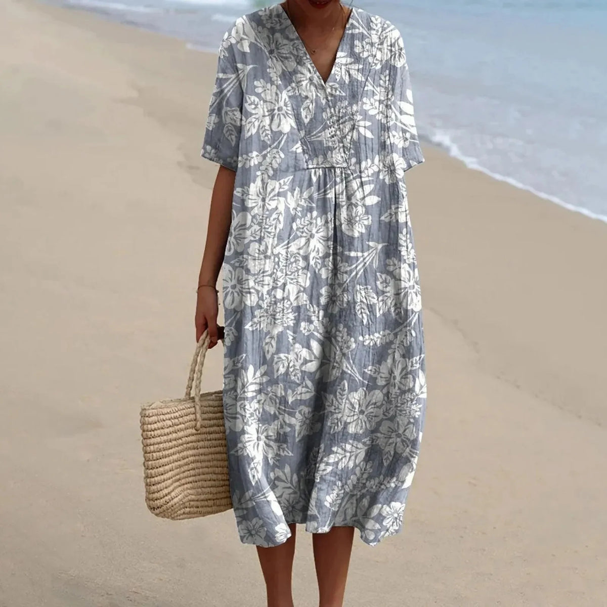 Robe Chemise Femme Grande Taille Imprimé Floral à Manches Courtes 14