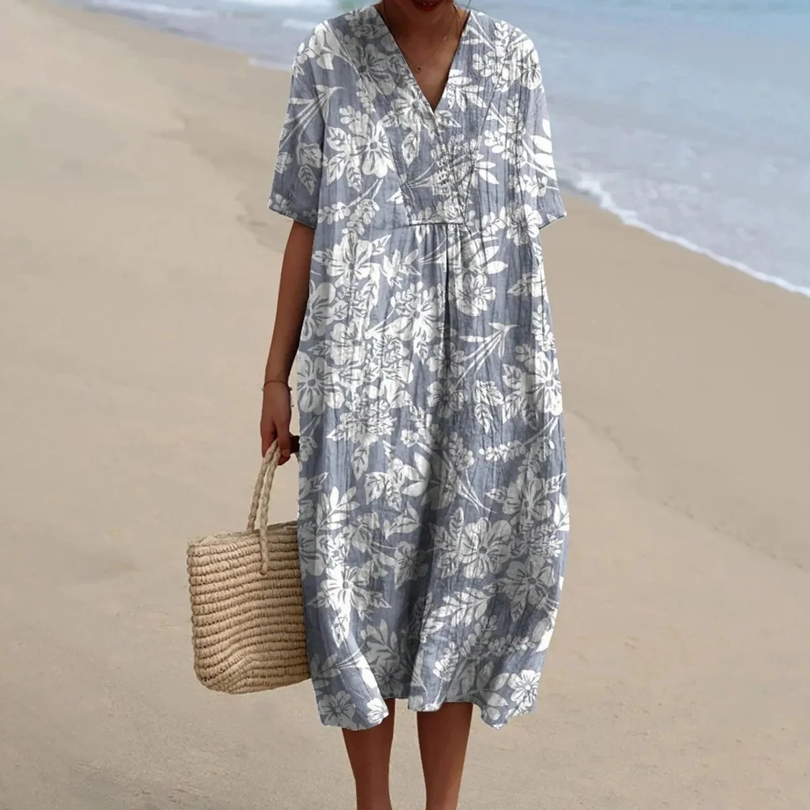 Robe Chemise Femme Grande Taille Imprimé Floral à Manches Courtes 14