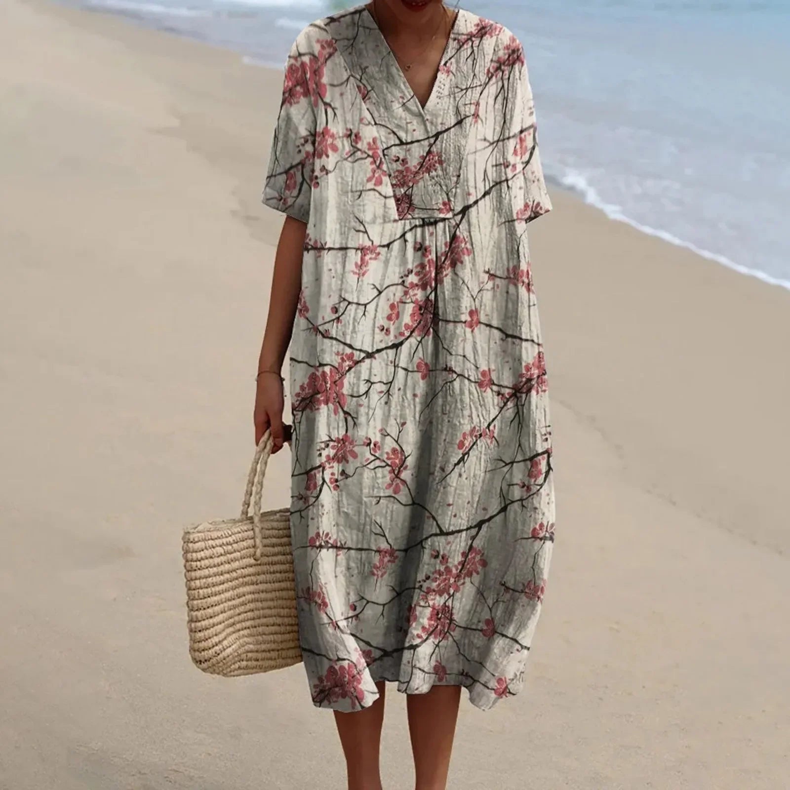 Robe Chemise Femme Grande Taille Imprimé Floral à Manches Courtes 1