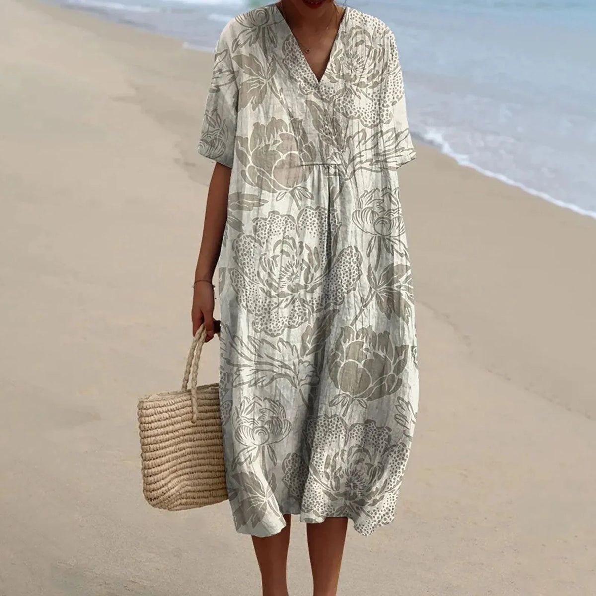 Robe Chemise Femme Grande Taille Imprimé Floral à Manches Courtes 21