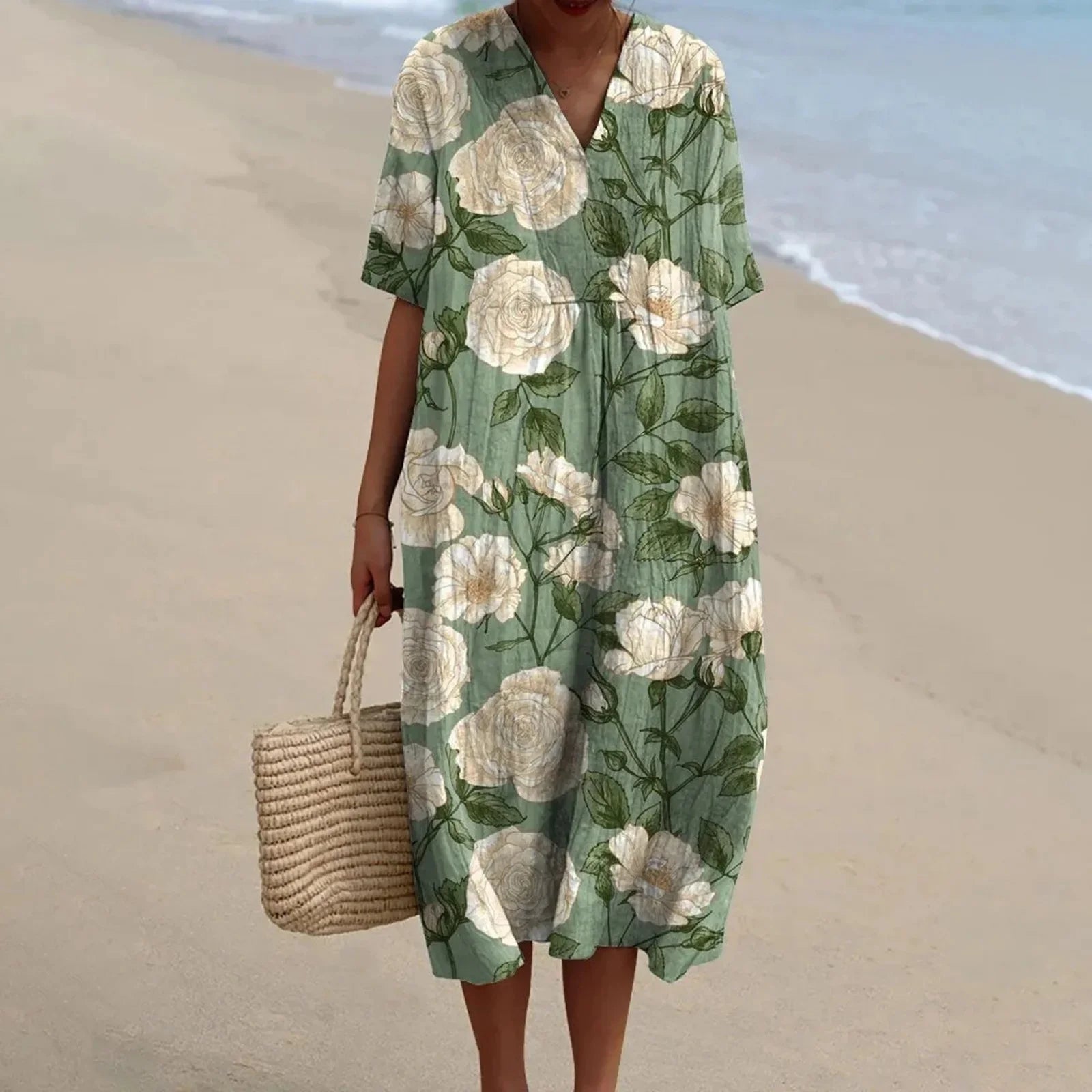 Robe Chemise Femme Grande Taille Imprimé Floral à Manches Courtes 23