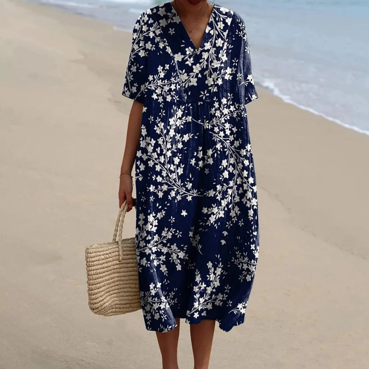 Robe Chemise Femme Grande Taille Imprimé Floral à Manches Courtes 24