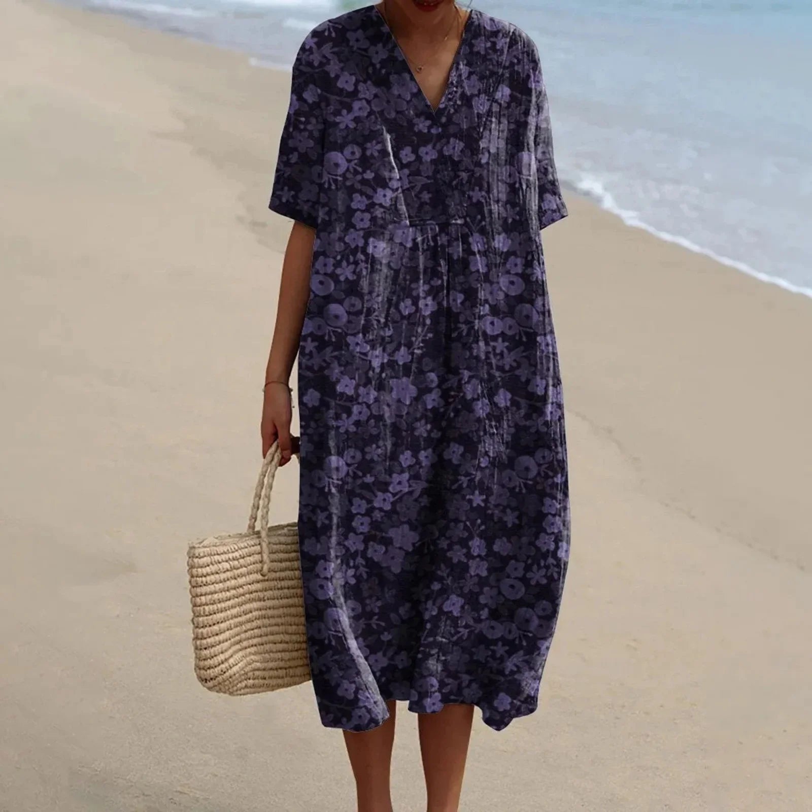 Robe Chemise Femme Grande Taille Imprimé Floral à Manches Courtes 25