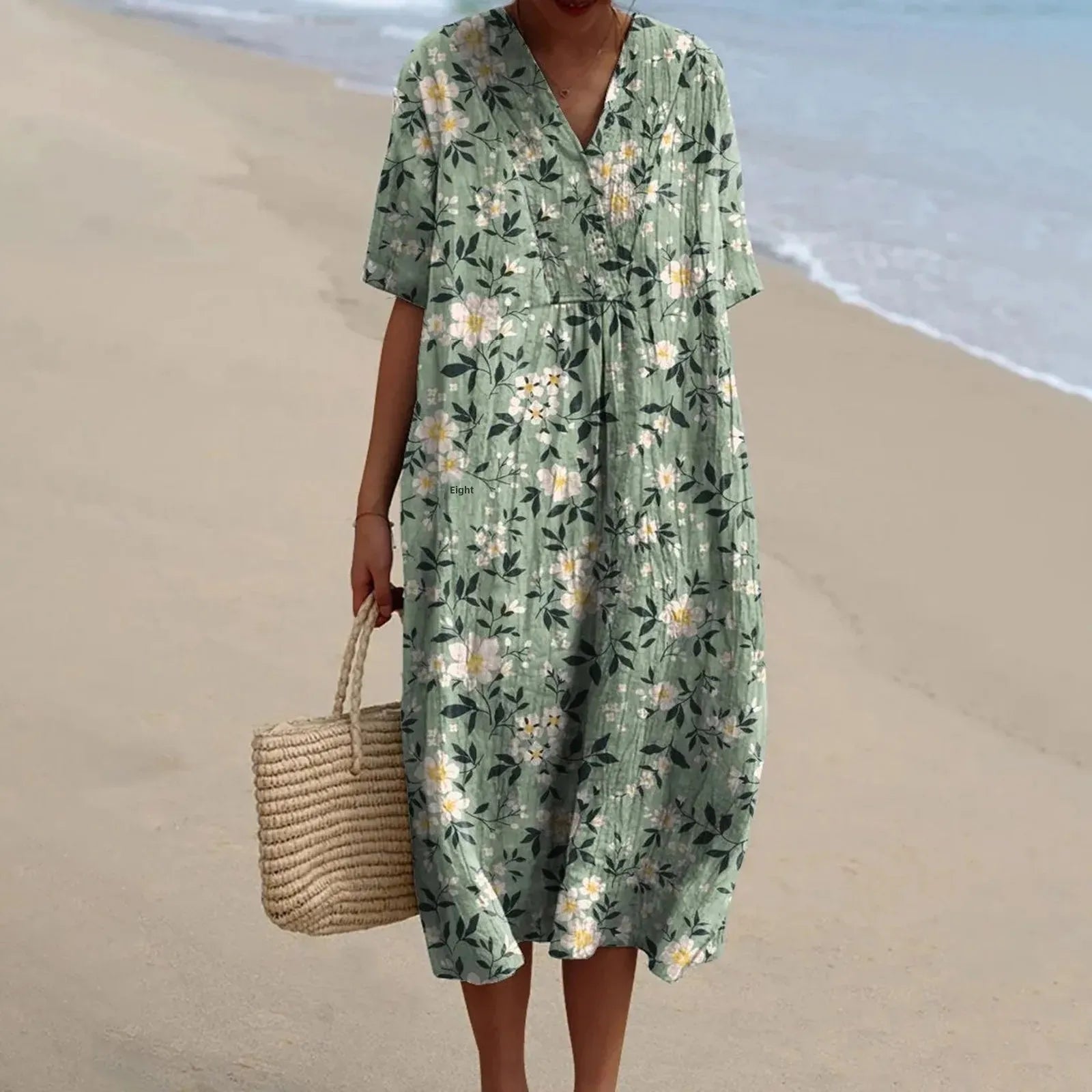 Robe Chemise Femme Grande Taille Imprimé Floral à Manches Courtes 2