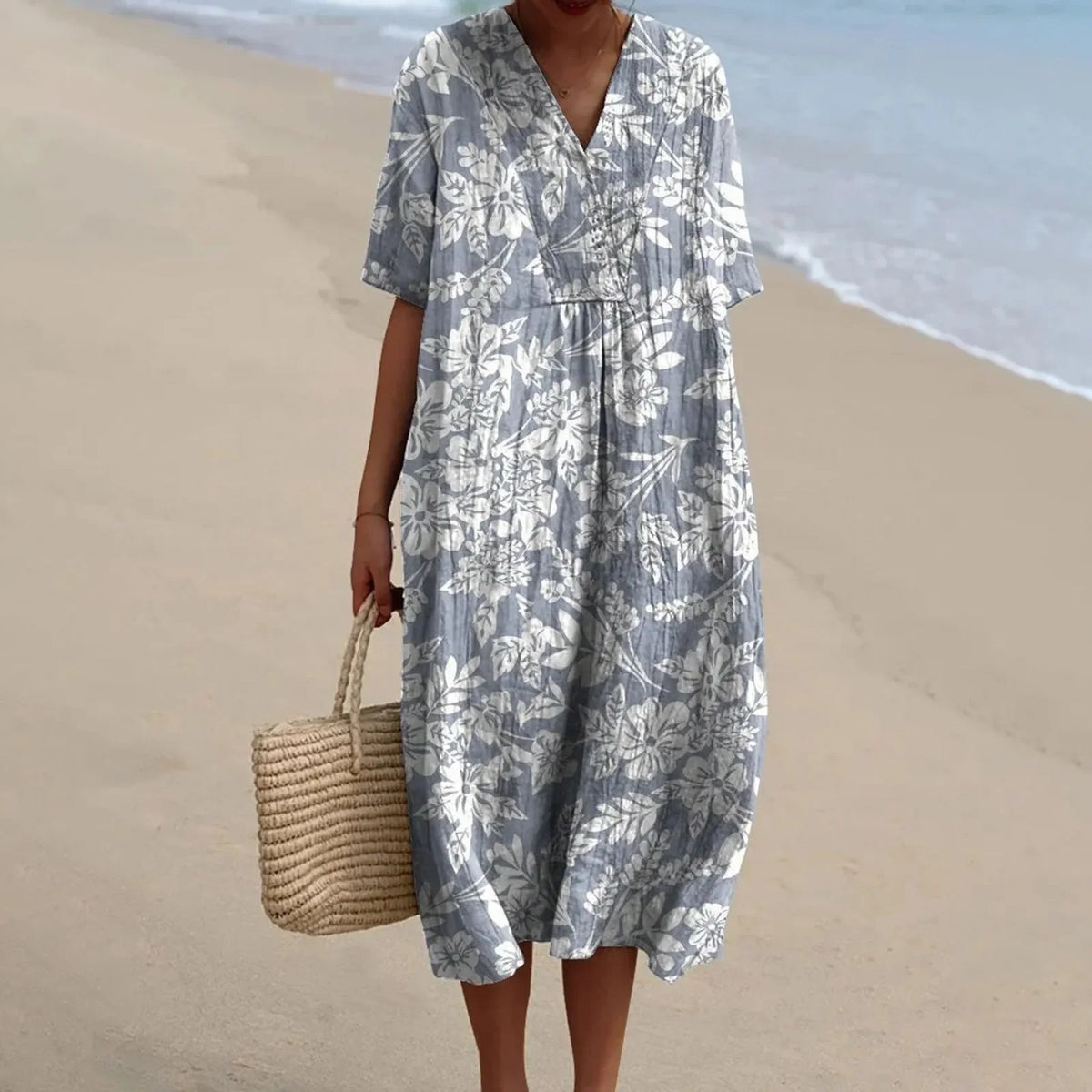 Robe Chemise Femme Grande Taille Imprimé Floral à Manches Courtes 3