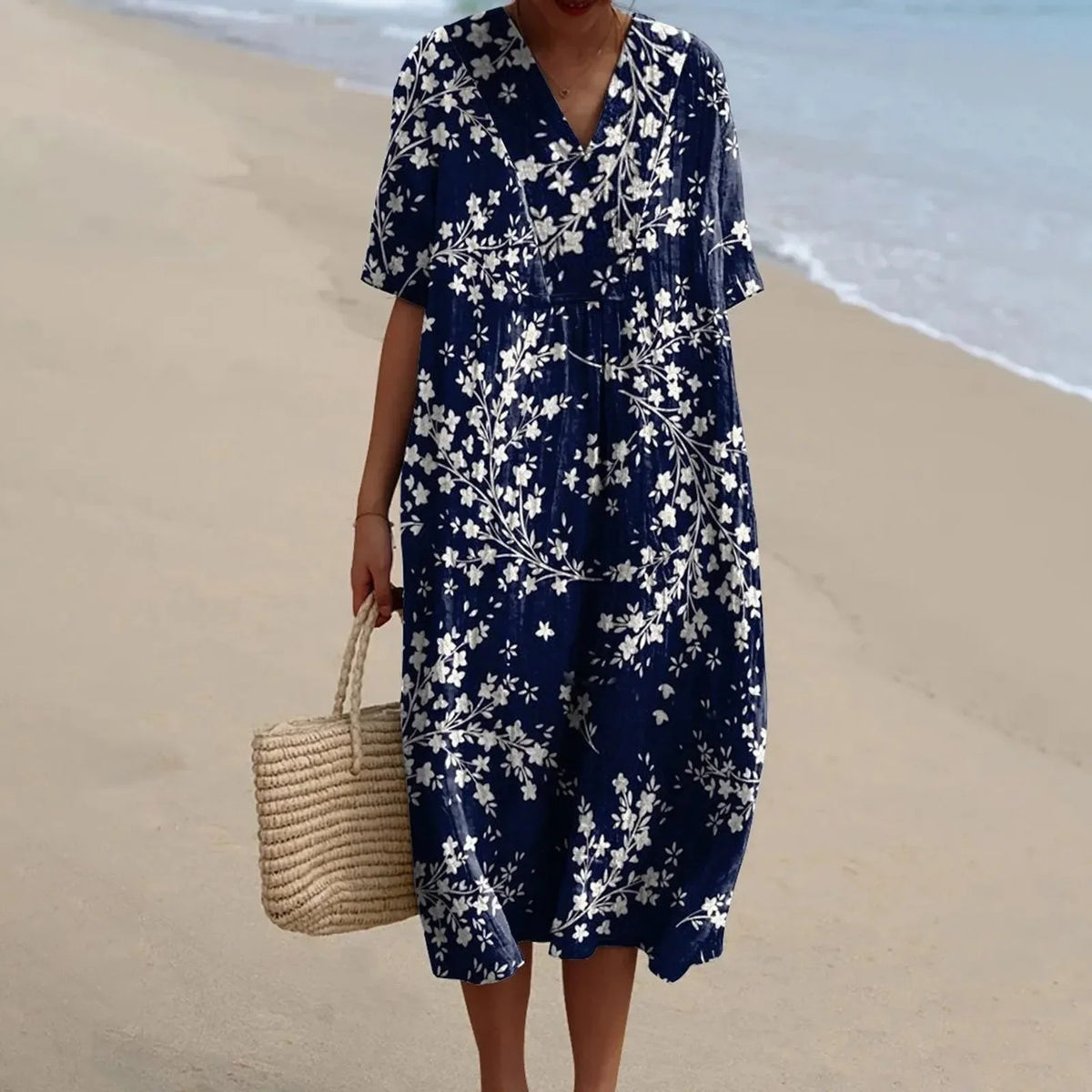 Robe Chemise Femme Grande Taille Imprimé Floral à Manches Courtes 4