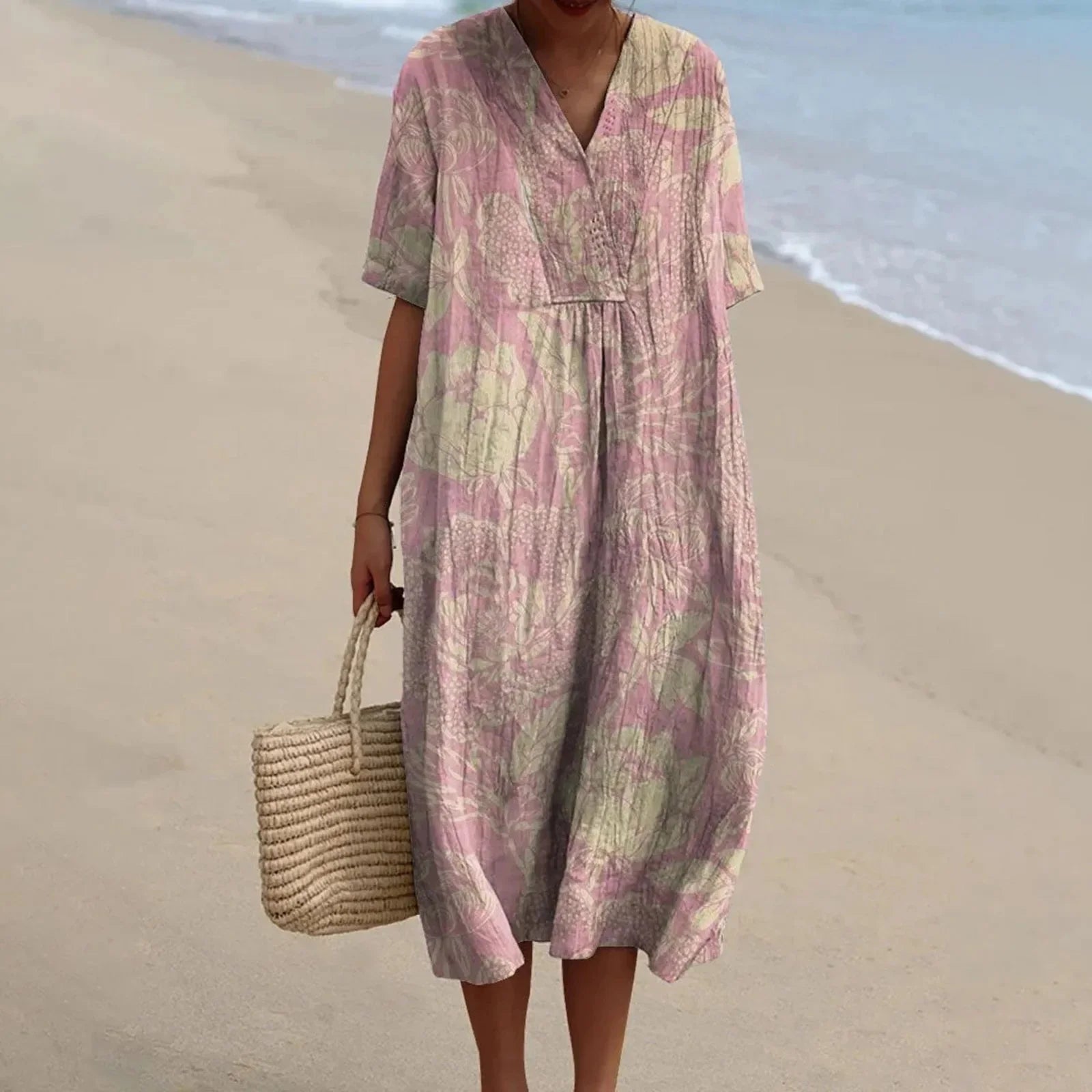 Robe Chemise Femme Grande Taille Imprimé Floral à Manches Courtes 6