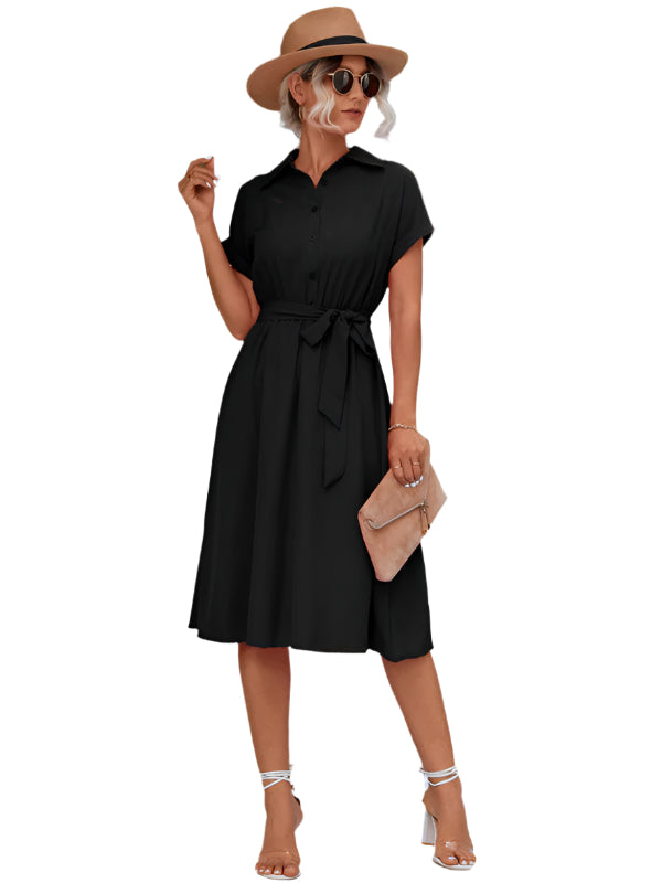 Robe Chemise Femme à Boutons avec Ceinture et Col Classique 0