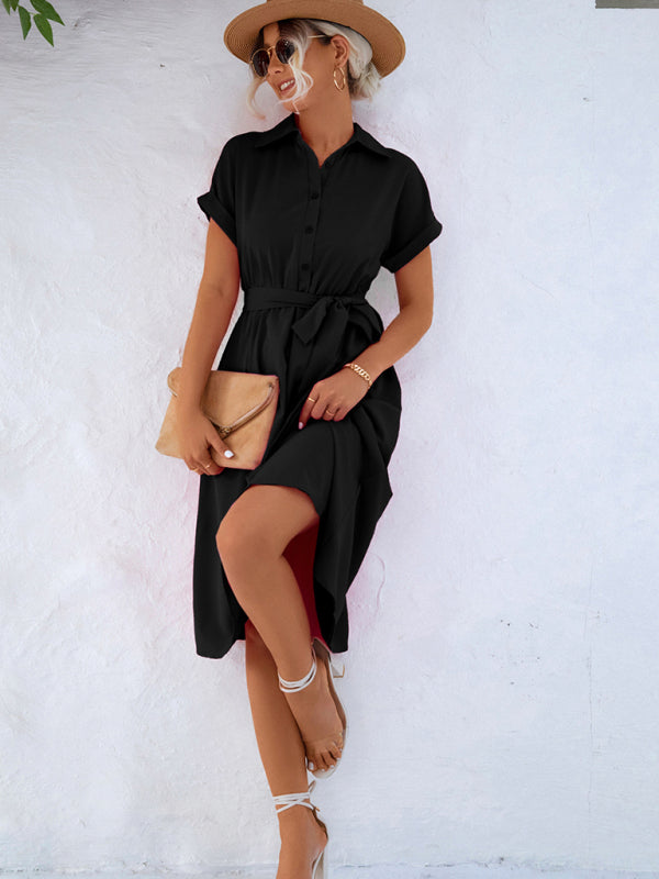 Robe Chemise Femme à Boutons avec Ceinture et Col Classique 3
