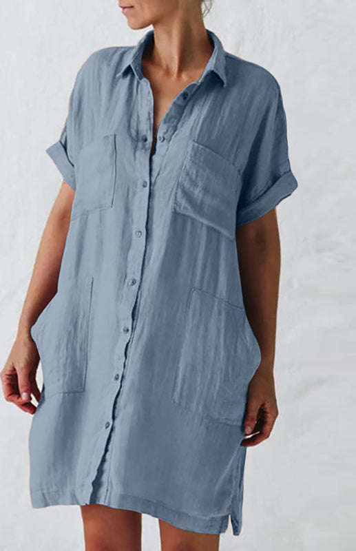 Robe Chemise Femme à Col Revers et Poches 2