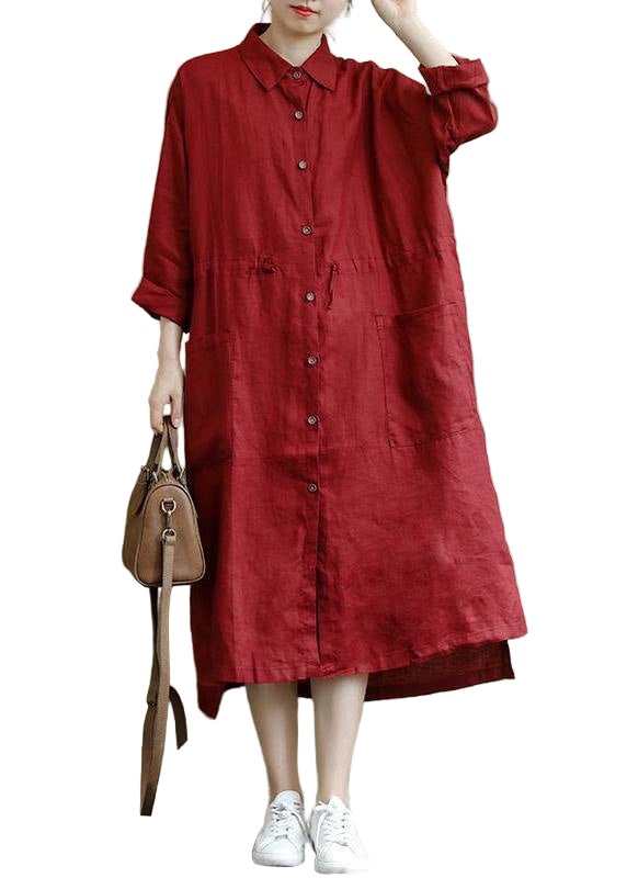 Robe Chemise Maxi en Lin pour Femme 0