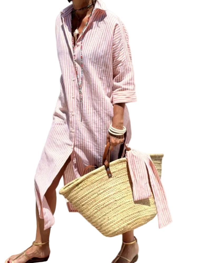 Robe Chemise Rayée pour Femmes Chic 0