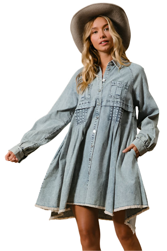 Robe Chemise en Denim Clair à Boutons 0