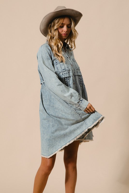 Robe Chemise en Denim Clair à Boutons 3