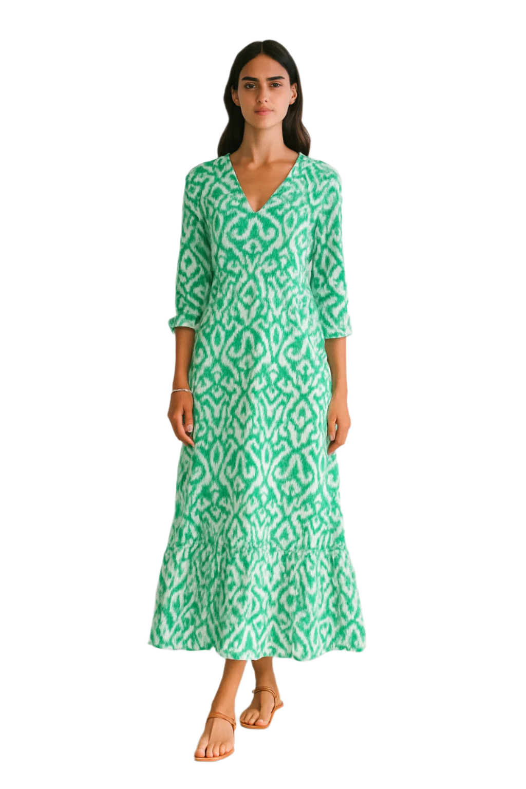 Robe D'Été Femme A-Ligne Col V Manches Mi-Longues Tissu Doux 0