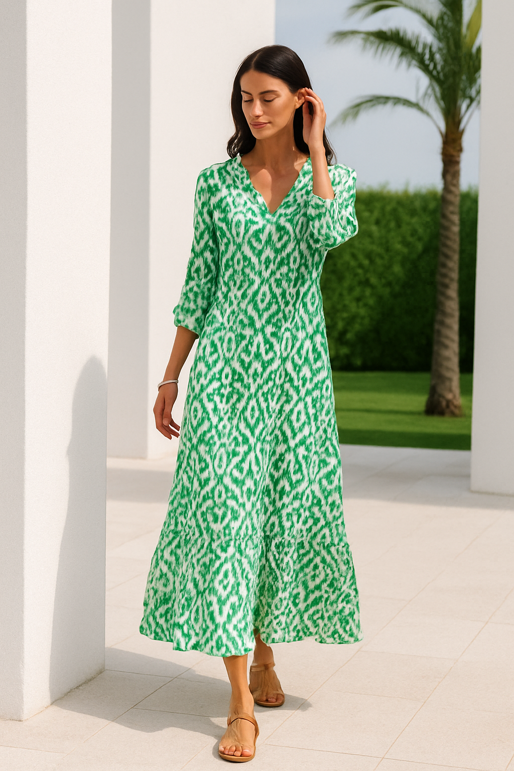 Robe D'Été Femme A-Ligne Col V Manches Mi-Longues Tissu Doux 1