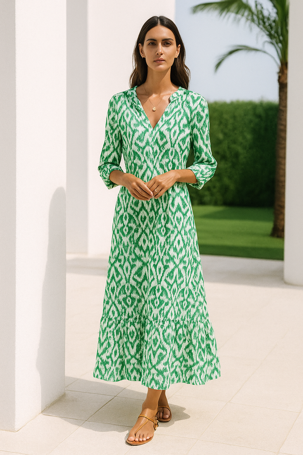 Robe D'Été Femme A-Ligne Col V Manches Mi-Longues Tissu Doux 2