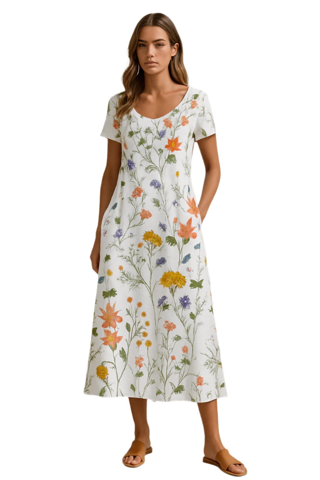 Robe D'Été Femme Imprimé Floral Manches Courtes Tissu Léger 0
