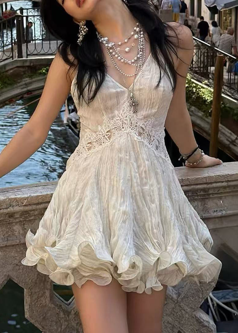 Robe D'été Femme Bohème Col En V Avec Dentelle Patchwork 0