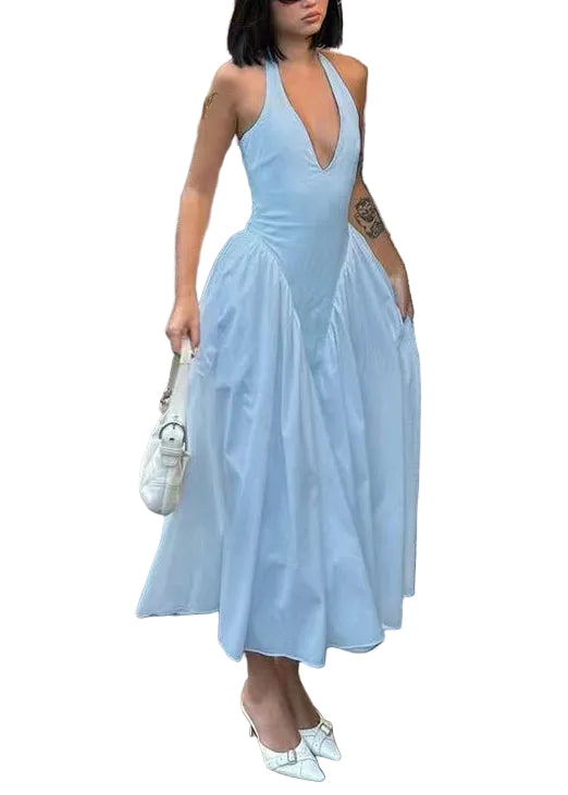 Robe D'été Femme Col En V À Ourlet Large Chic 0